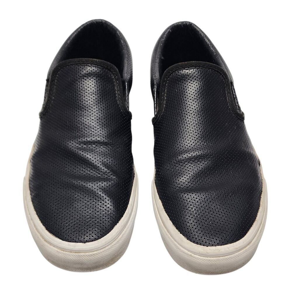 Vans Black Perforated Leather Flat Comfort Slip-On Sneakers Men's 8.5 Women's 10 - Picture 4 of 8